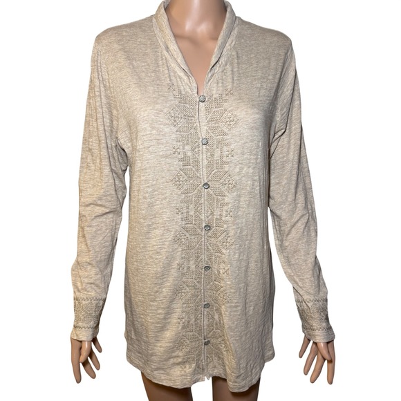 J. Jill Tops - J. Jill Womens Beige Embroidered Cotton Button Front Tunic Top Size M